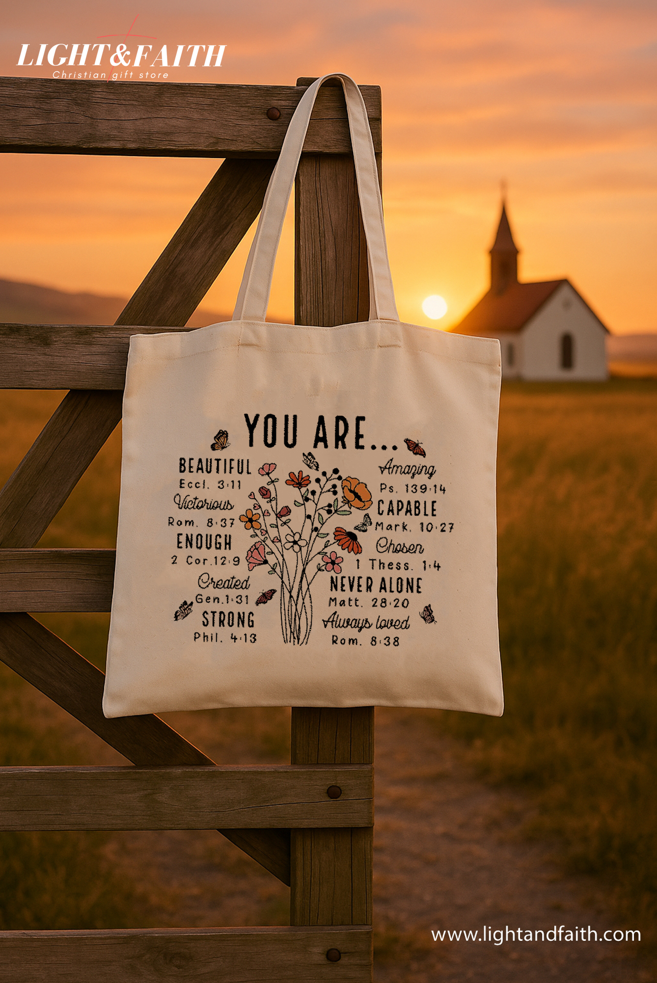 You Are Inspirational Tote Bag – Christian Canvas Tote – Bible Verse Floral Design – Faith-Based Gift for Women – Religious Gift – Christian Accessorie TBLAF10